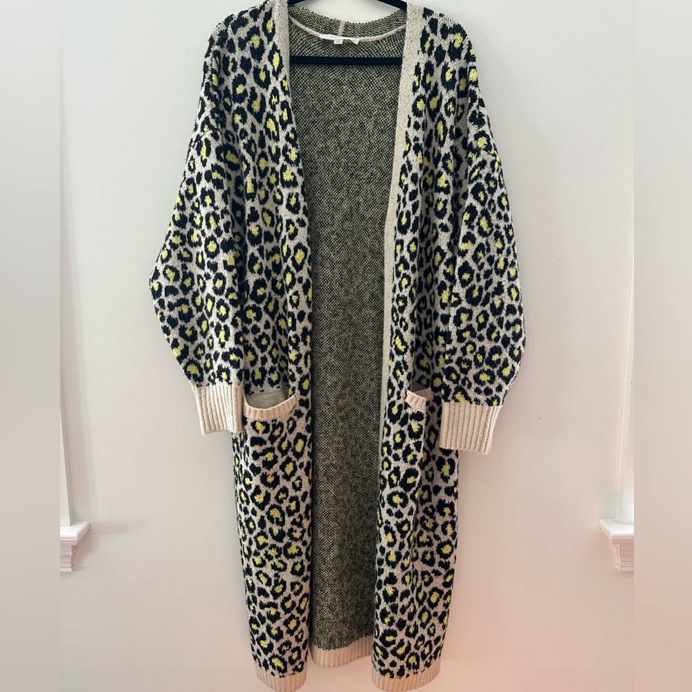 Anthropologie Flat White Animal Print Oversized Duster Cardigan